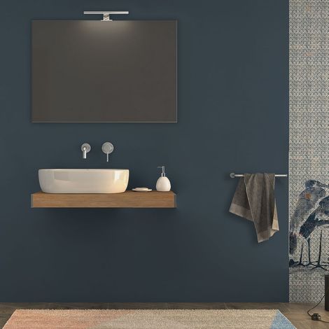 Mensolone da bagno Rovere tabacco sospeso 90 cm  con specchio filo lucido