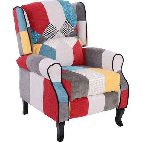 Sedia Poltrona Reclinabile Patchwork Toppe Design Seduta Comoda Struttura Legno (1/5)