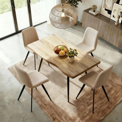 Avara 5 Piece Dining Set 140cm Table and x4 Ashford Upholstered Chairs - Beige (1/5)