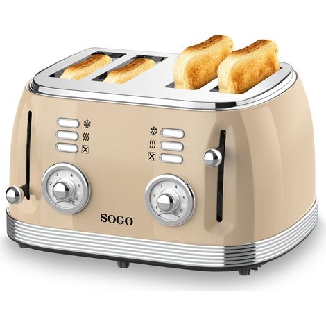 Beiger Retro-Toaster 1500W für 4 Scheiben, 33 x 29 x 18,5 cm (1/2)