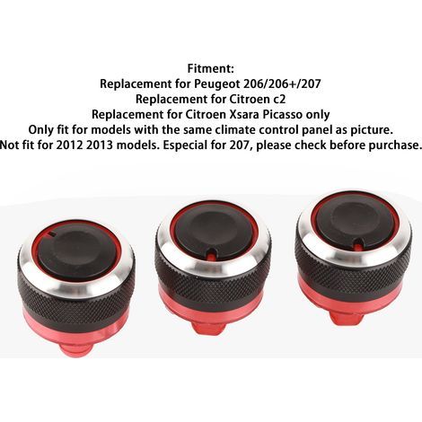 Boutons de Commande de Climatisation Véhicule - Pack de 3 - Compatible Peugeot 206, 207 et Citroën C2/Xsara Picasso - Alliage Aluminium & ABS (1/5)