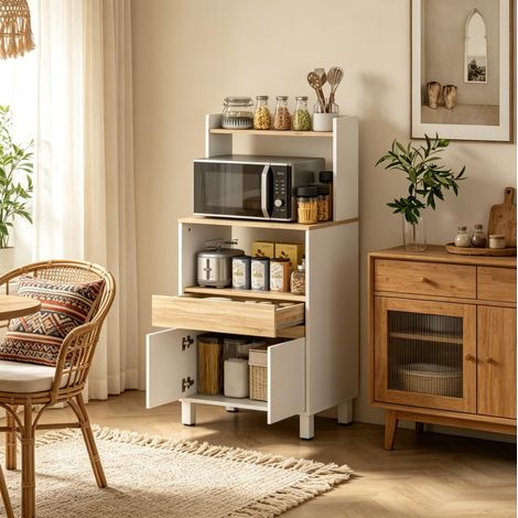 Mobile cucina per microonde con ripiani, cassetto e ante 60 x 40 x 131 cm DESVIAE (1/5)