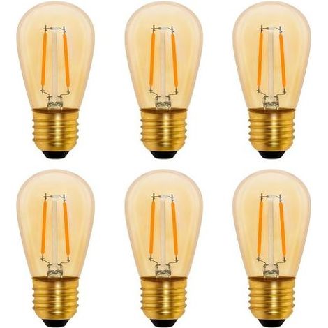 S14 Vintage E27 Filament LED Bulb, 1W Amber Edison Replacement for 10W Incandescent, Non-Dimmable, Warm White 2200K, AC 220V, Pack of 6 (1/5)