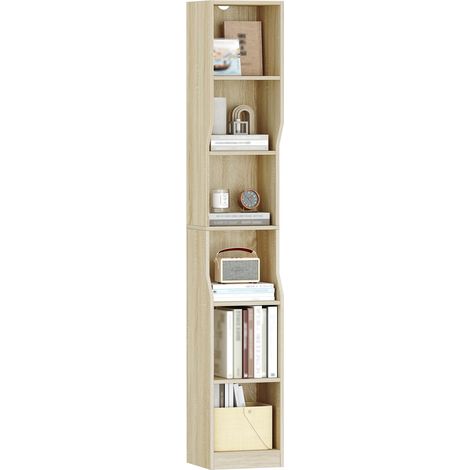 Bibliothèque, Étagère à 6 Niveaux, 28 x 30 x 181 cm, Beige Chêne Bibliothèque Étroite, Etagère Cube, Meuble de Rangement Livres, , pour Bureau, Salon, Chambre