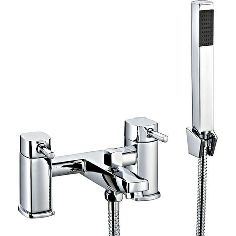 Contemporary Bathroom Soft Square Deck Mounted Bath Shower Mixer Tap with Kit - Chrome
