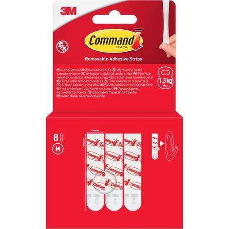 COMMAND RECHARGE DE LANGUETTES ADHÉSIVES - 8 BANDES MOYENNES, BLANC - SANS OUTILS - FIXATION SANS DOMMAGE 17021-8-EU
