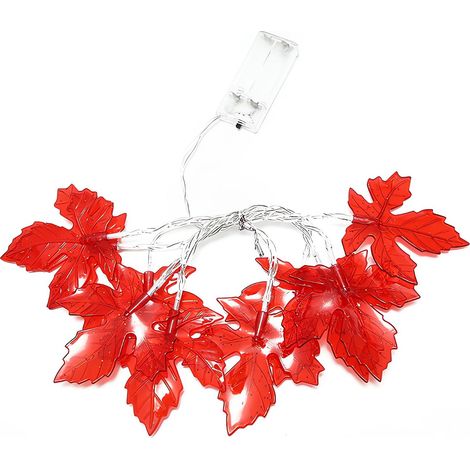 Guirlande Lumineuse Feuille D'érable - LED - Alimentation Piles AA - Pour Intérieur Et Extérieur - 10 Lumières - Rouge - 150 cm (1/5)