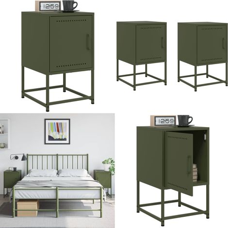 Nachttische 2 Stk. Olivgrün 36x39x60,5 cm Stahl - Industrieller Nachttisch - Schreibtischlampe - Nachttisch Grün - Metall Nachttisch - Sideboard - Home & Living