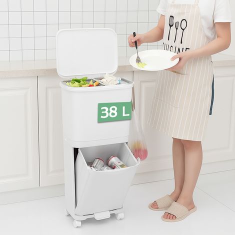 Pattumiera da Cucina Doppio Bidone 38 L Secchio Separazione Rifiuti Salvaspazio (1/5)