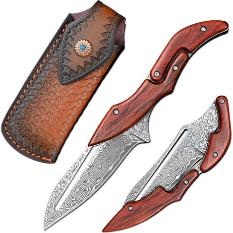 Klappmesser Damaststahl VG10 mit Holzgriff, EDC, Outdoor, Geschenk