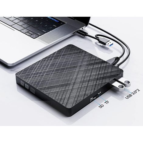 USB 3.0 External DVDRW Portable +/- RW Drive DVD/CD ROM Player Rewriter Burner Compatible with Laptop/PC for PC/Mac/Linux (1/5)