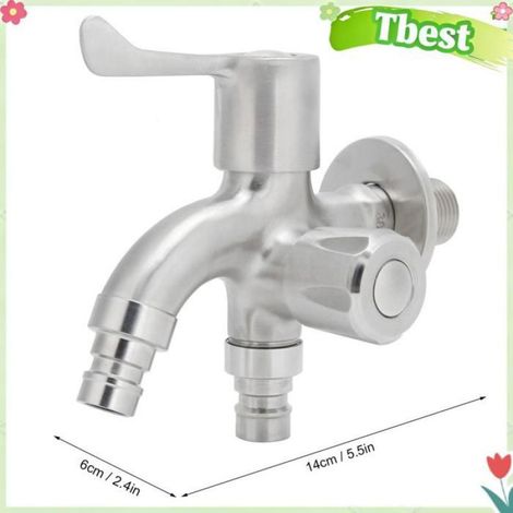 Robinet - Acier Inoxydable - Filetage Mâle G1/2 Double Sortie - Pour Jardin Machine À Laver Cuisine - 1 Pièce (1/4)