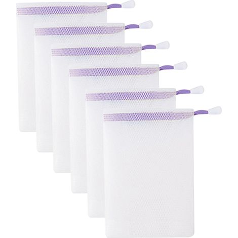 Sachet À Savon En Filet - Double Couche - Pour Mousse Visage Et Douche - Avec Cordon De Serrage - 6 Pièces (1/5)