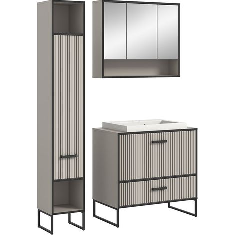 Bagno Badmöbelset 3 Teile inkl. Waschbecken hellgrau, cremefarben.