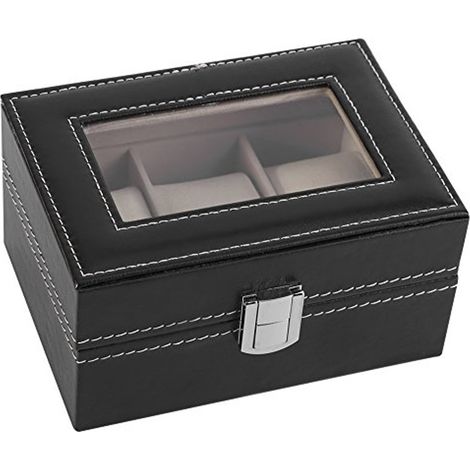 Uhrenbox aus Leder mit 3 herausnehmbaren Kissen für Uhren und Schmuck (1/5)