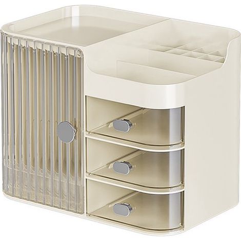 Boîte de rangement maquillage de luxe – Plastique robuste – Blanc/Beige – 35x22,5x27,5 cm – Organisateur de beauté (1/5)