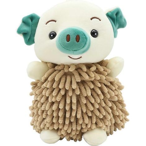 Serviette chenille en forme d'animal 3D motif cochon boule de poils à suspendre douce ultra-absorbante séchage rapide marron (1/5)
