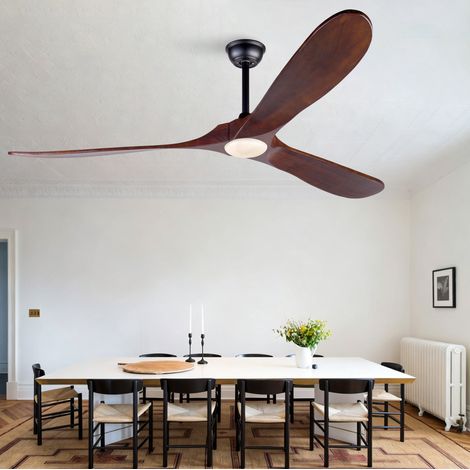 Ventilador de techo con luz de 70 pulgadas, 3 aspas de madera, 3CCT, regulable, mando, OKWISH (1/5)
