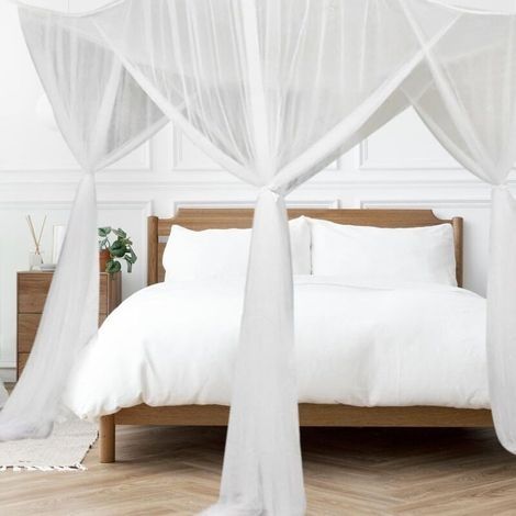 Couvre-lit à 4 poteaux d'angle, rideau de lit suspendu, décoration de chambre de princesse, couvre-lit universel, rideau de lit, convient aux femmes adultes, blanc 190X210X240CM (1/4)