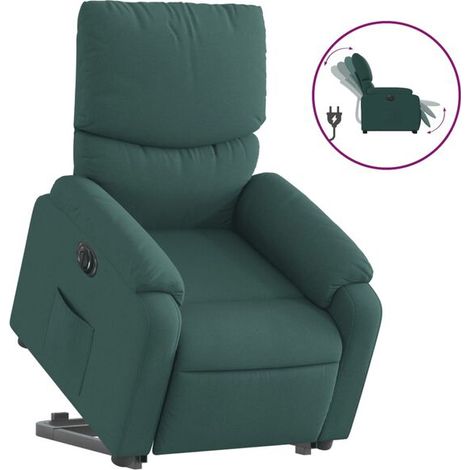 Chaise électrique inclinable en tissu, dossier réglable, siège ergonomique avec repose-pieds, pour personnes âgées ou besoin de soutien postural – Vert foncé (1/5)