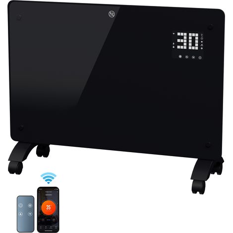 Jiubiaz Convector eléctrico 2000W de cristal negro, App Tuya Smart, termostato, temporizador, pared o patas con ruedas (1/5)