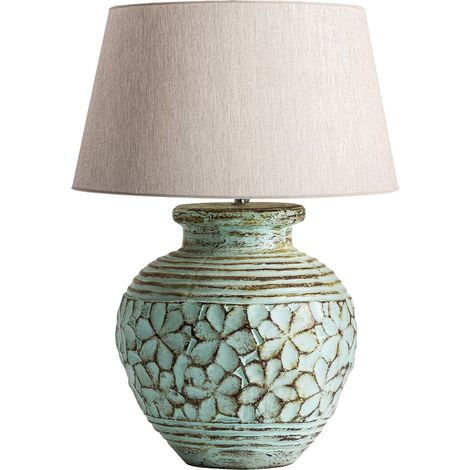 Lampe à poser classique en terre cuite vieillie - vert vieilli et beige