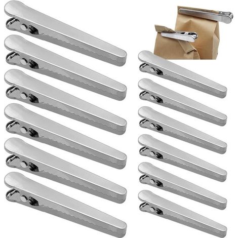 Clips de cierre de acero inoxidable para bolsas - reutilizables - 12 unidades - 2 tamaños (1/5)