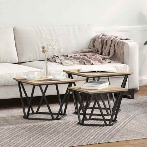 Couchtisch 3 pcs Sonoma-Eiche Ingenieure Holz und Stahl