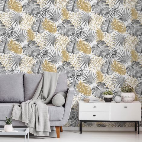 Papier peint jungle monstera dorée 53x1000cm (1/4)