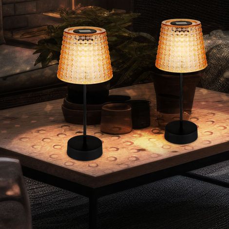 LED Außenlampe Solarlampe Tischleuchte Gartendeko Kristallleuchte, amber schwarz Kunststoff, Akku IP44, 3000K warmweiß, 2er Set, H 29 cm