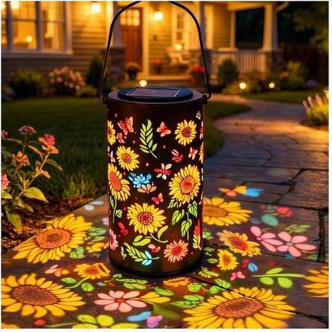 Tournesol Lanterne de Jardin Solaire Scintillante 18 cm,Lampe fleurs en métal étanche,pour Jardin,Balcon,Terrasse, Arbre(Coloré) (1/5)