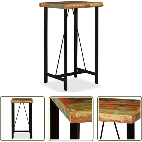 The Living Store Table de bar Bois de récupération massif 60x60x107 cm - Table De Bar - Table Industrielle - Meuble Design - Table En Bois Recyclé - Table Avec Pieds Métalliques (1/5)