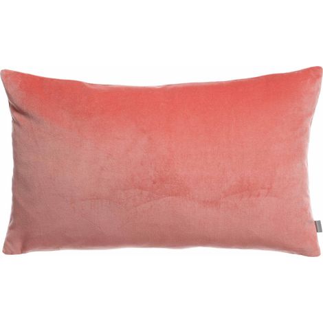Coussin Décoratif Rectangulaire en Velours de Coton et Chambray, Coloris Pêche, 40 x 65 cm - PANGIVO