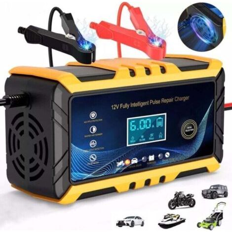 Chargeur de batterie intelligent 12 V 6A – Écran LCD rétroéclairé – Mode réparation pour batteries anciennes – Protection surcharge et court-circuit (1/5)