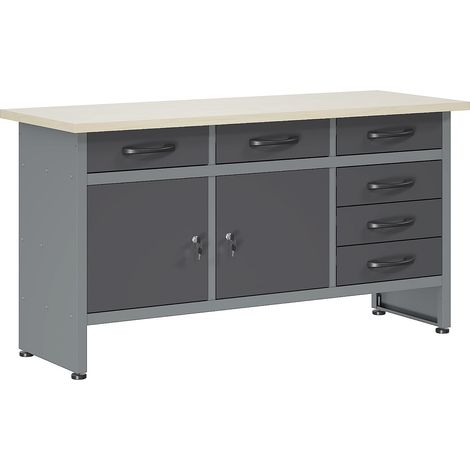 Établi en acier avec plateau en bois - L160 x P60 x H85 cm - Gris - BRICANO (1/3)