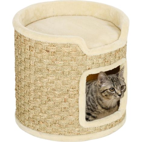 Tonneau à gratter pour Chat Arbre à Chat Ø38 x 37H cm Kaki Beige (1/5)