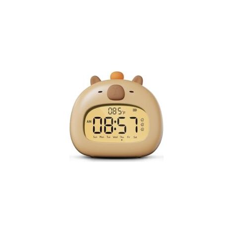 Kinderwecker, digitaler Nachttischwecker mit Capybara-Motiv, einstellbare LED-Helligkeit, 3 Lernalarmmodi für Tag und Nacht, geeignet für Kinder, Schüler und Jugendliche – Crezuo