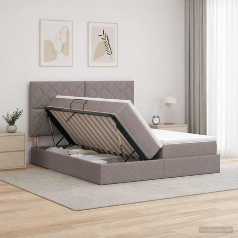 vidaXL Lit de Rangement avec tête de lit Taupe 180 x 200 cm Tissu (1/5)