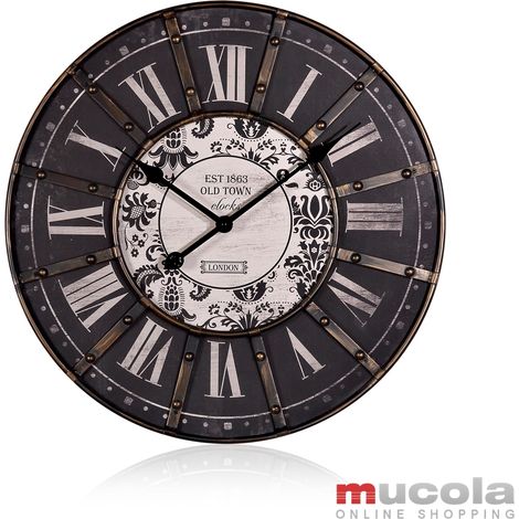 Orologio da parete Decou Clock Station Clock telaio in metallo 60cm nero antico schiavo orologio XXL romano (1/4)