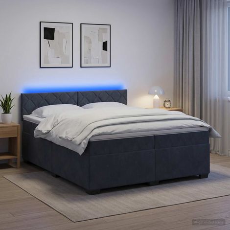 Cama con Base Tapizada, Colchón y Luz LED Gris oscuro (1/5)