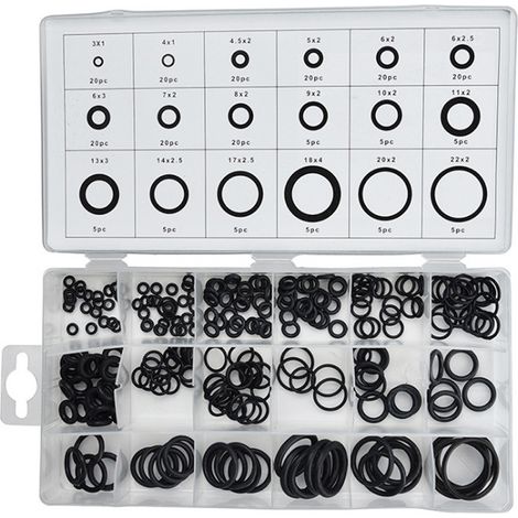 225 juntas tóricas, 18 tamaños, NBR negro, para fontanería, automoción y electrodomésticos. (1/5)