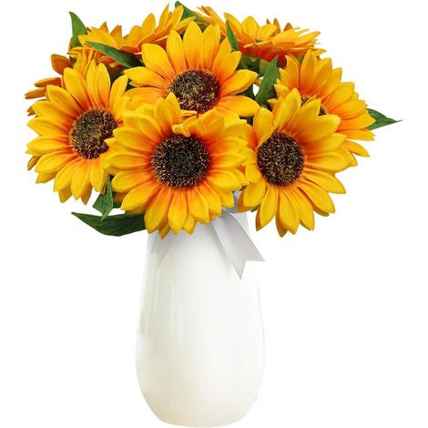Tournesols artificiels avec tiges, lot de 10 tournesols en soie pour bouquets de mariée, compositions florales, centres de table, décoration de maison, bureau et jardin-AquaForge (1/5)