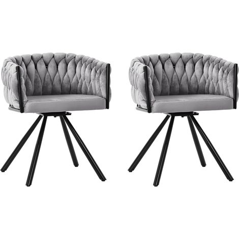Chaise de salle à manger en velours grise avec fonction pivotante 360°, lot de 2 (1/5)