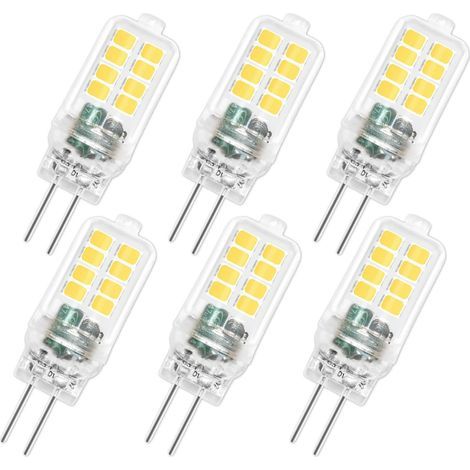 Ampoule LED G4 12V 3W, Non Dimmable, 16SMD 300LM Blanc Froid 6000K, Équivalent 25W G4 Ampoule Halogène, Ampoule G4 LED pour Lustre, Éclairage Paysager, Lumière d'armoire, Chambre, Lot de 6 (1/5)