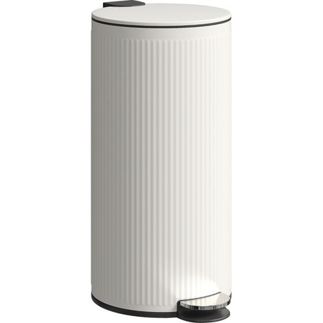 Cubo de basura con pedal de 30 L, cierre suave, cubo interior metálico, blanco crema (1/5)