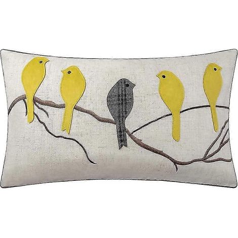 Housse de coussin décorative en laine avec application d'oiseaux et broderie à la main (1/5)