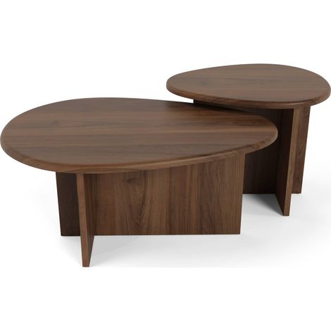 Lot de 2 tables basses gigognes en bois contreplaqué noyer CEDRA (1/5)