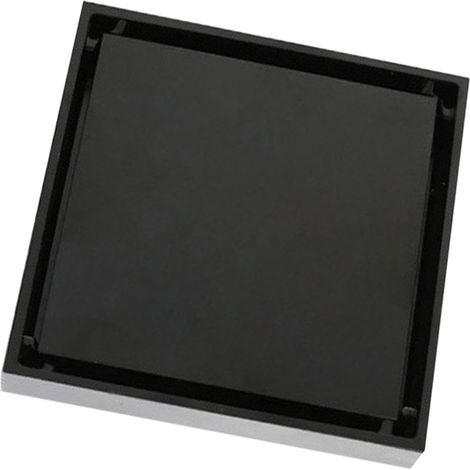 Caniveau de douche invisible carré de 10 cm (4 pouces) en acier inoxydable anti-odeurs, pour salle de bain, carrelable, noir, épaisseur 1,3 mm.