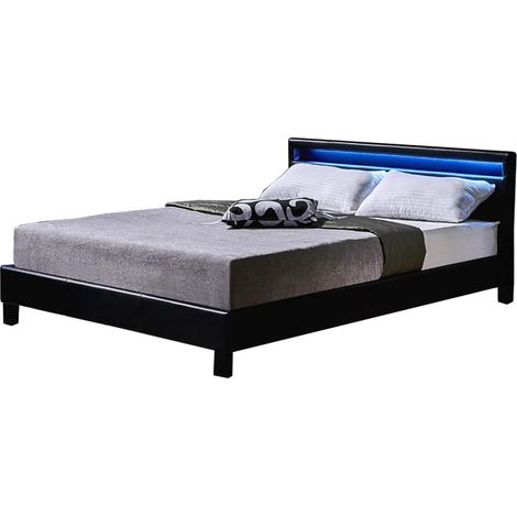 HOME DELUXE - LED Bett Astro - Schwarz, 140 x 200 cm - Inkl. Lattenrost I Polsterbett Design Bett inkl. Beleuchtung  LED Polsterbett Bett Bettgestellt