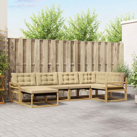 vidaXL Outdoor-Sofagarnitur mit Kissen 6 pcs Weiß und Beige (1/5)